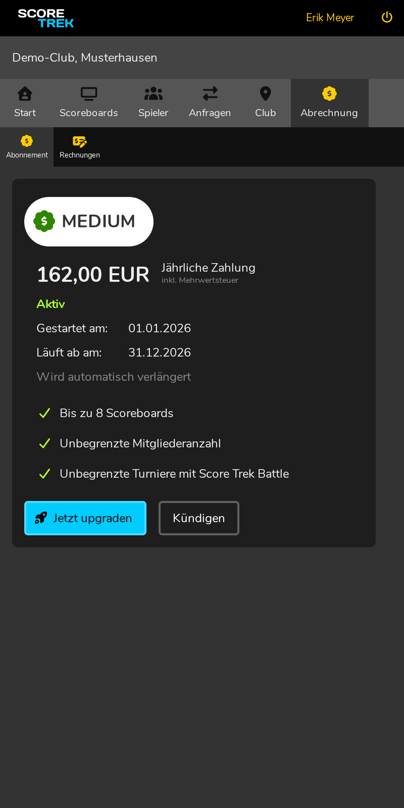 Die Abo-Verwaltung mit Status und Rechnungen.